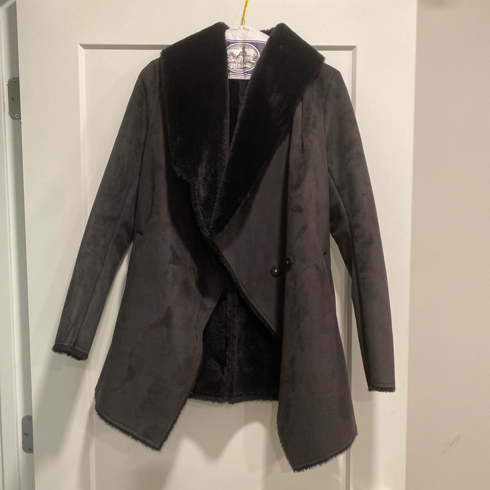H&M Divided Grey faux suede/fur waterfall jacket